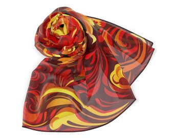 Khokhloma - Lightweight Sheer Scarf, Large Elegant Chiffon Wrap, Vintage Style Russian Shawl, Хохлома Платок, Хохломская Роспись Шаль
