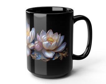 White Lotus Coffee Mug - Fedoskino Style Floral Tea Cup