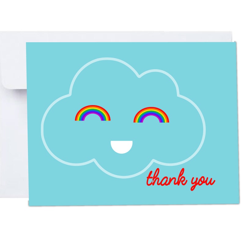Travel Weddings Happy Cloud Thank You Cards with Envelopes 10 Pack A2 Folded 4x5.25 in Blue Red Rainbows First Birthdays Adventure Awaits
