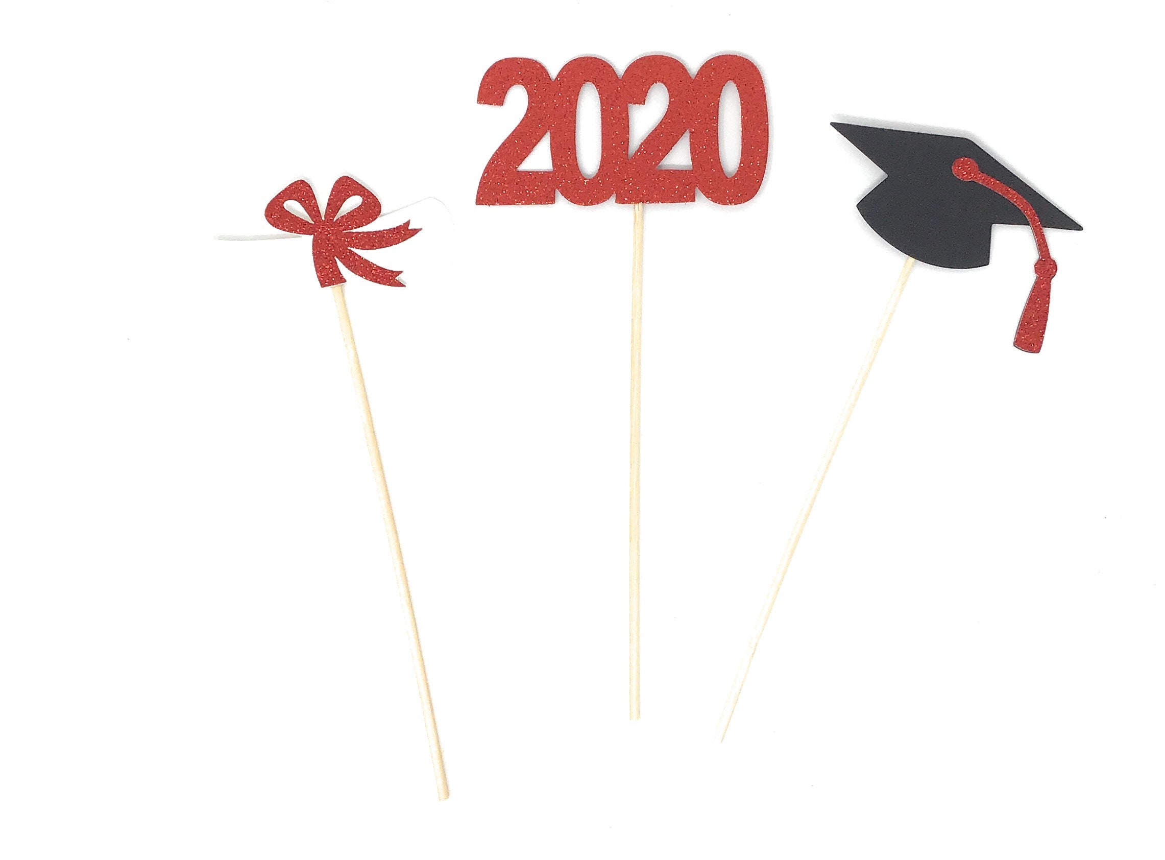 3 Red Graduation Centerpiece Sticks 2020 Grad Cap Diploma | Etsy