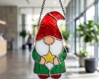 Gnome Stained Glass Pattern, Christmas Gnome Suncatcher Template DIY, Holiday Window  Art, Beginner Stained Glass Project, Digital Download
