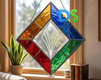 Art Deco Diamond Stained Glass Suncatcher Pattern, Geometric Suncatcher Template, Svg Png Pdf, DIY Printable Glass Art, Modern Window Decor