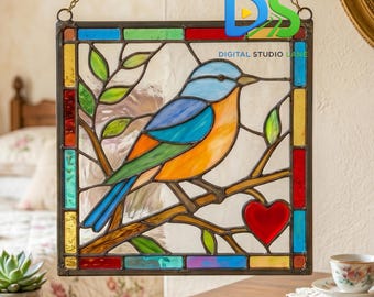 Patrón de gorrión en vidriera, plantilla de atrapasoles de aves de la naturaleza, arte de aves para colgar en la ventana imprimible en formato SVG y PDF, proyecto de vidrio para amantes de las aves