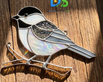 Patrón de vidriera de carbonero, plantilla de atrapasoles de pájaros en formato SVG, PNG y PDF, regalo para el Día del Padre, diseño de arte de vidrio imprimible para colgar en la ventana