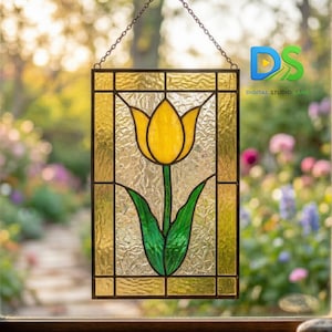 Motivo a tulipano in vetro colorato, acchiappasole floreale fai da te, modello per principianti di acchiappasole floreale in vetro colorato pdf svg png, decorazione per pannelli di finestre