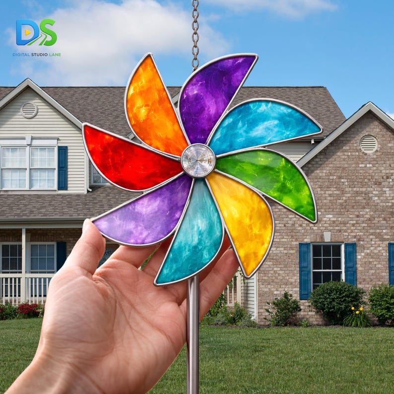 Patriotic Pinwheel Stained Glass Pattern, Colorful Windmill Suncatcher ...
