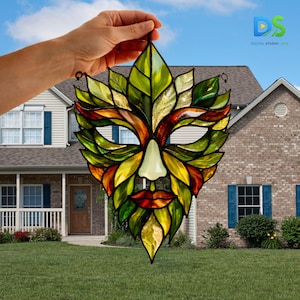Forest Mask Stained Glass Pattern, Spirit Mask Suncatcher Template DIY, Gothic Tribal Glass Art, Digital Download, Beginners Stained glass