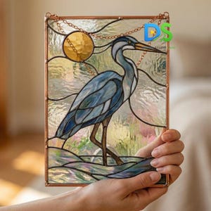 Blue Heron Stained Glass Pattern, Bird Suncatcher Template DIY, Coastal Window Panel Art, Beginner Stained Glass Project, Digital Download image 5