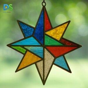 Origami Star Stained Glass Pattern, Star Suncatcher Template, Modern Stained Glass DIY, Printable Window Hanging Pattern, Star Stained Glass