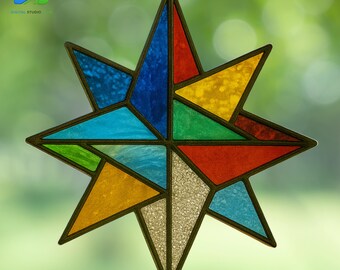 Patrón de vitral de estrella de origami, plantilla de atrapasol de estrella, vitral moderno DIY, patrón imprimible para colgar ventanas, vitral de estrella