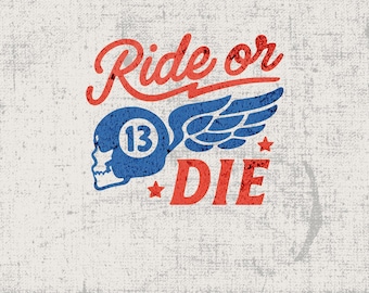 Ride or Die Retro Digital Download, Vintage Western PNG, T-Shirt Design PNG, 13 Skull Wing Graphic, Digital Art Print