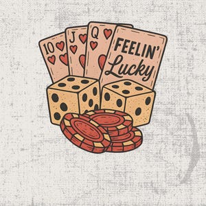 Feelin Lucky Retro Vintage Western Casino Clipart PNG Digital Download, Western Gambling Printable Art, Retro Poker Digital Art png