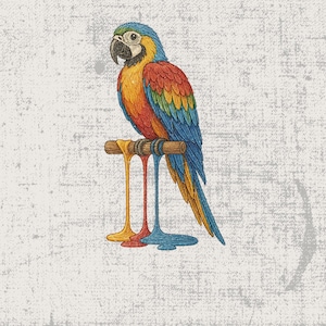 Embroidered Macaw Clipart PNG, Vintage Parrot Retro PNG, Digital Download, Tropical Bird Art, Exotic Bird Illustration, Macaw Design