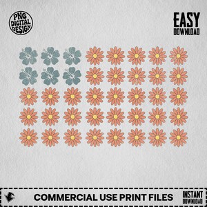 Vintage Floral Retro Png, Digital Download, Flower Clipart, 70s Inspired, Daisy, Hibiscus, Distressed Texture, Groovy Design