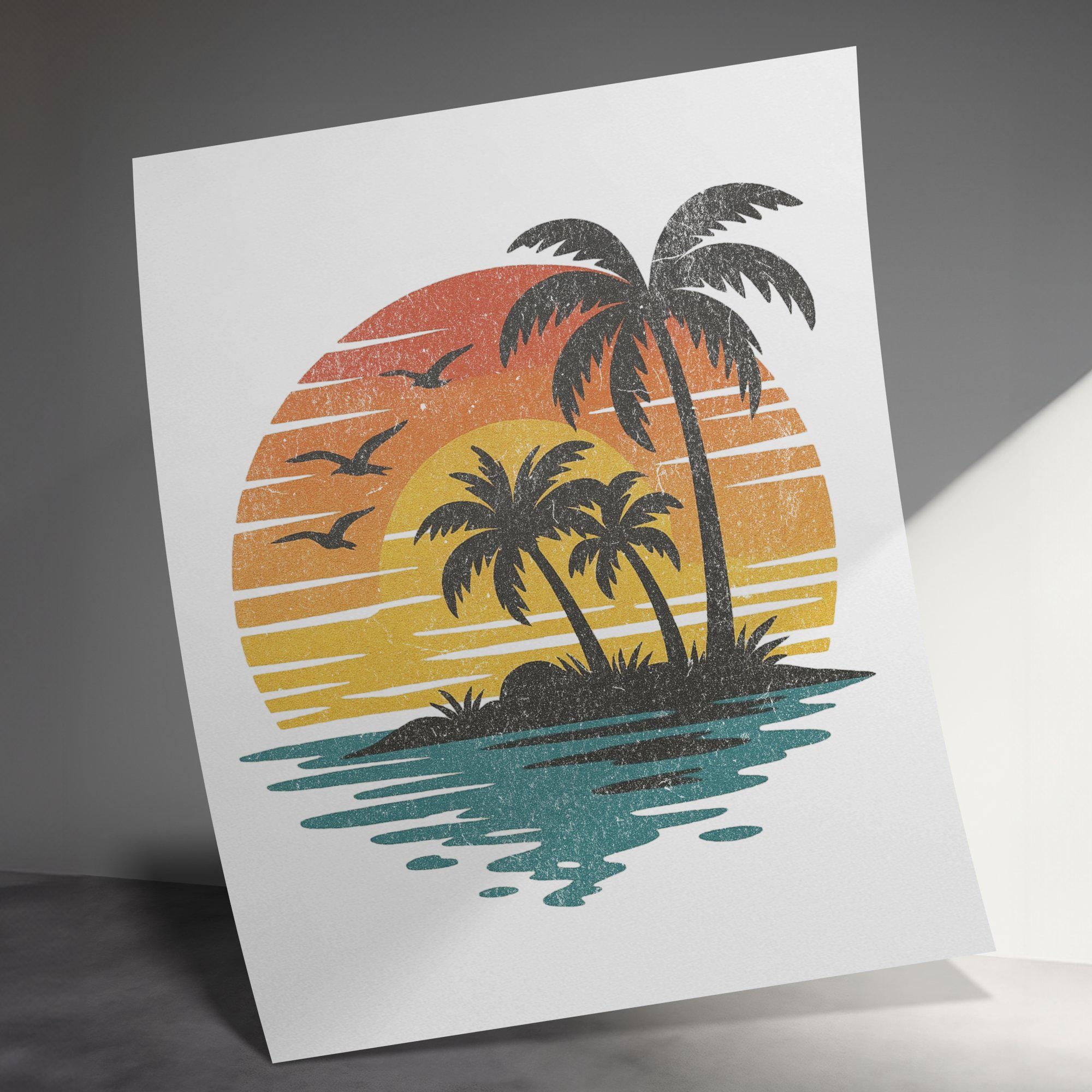 Embroidered Clipart PNG, Vintage Sunset PNG, Palm Tree Retro PNG ...