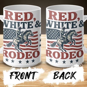 Vintage Western Mug Wrap PNG, Sublimation 11oz 15oz, Red White Rodeo, Transparent Background, Digital Download, Mug Design
