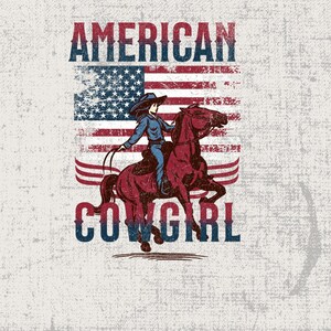 Vintage American Cowgirl png, Western Sublimation Clipart, Distressed American Flag, Patriotic Horse Riding, Cowgirl on Horseback