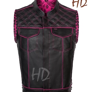 Men’s Leather Diamond Quilted Denim Biker Vest, Handmade Leather Vest, Club Style Riding Vest Street wears Genuine Leather Gift Son