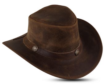 Sombrero vaquero de cuero auténtico: Sombrero unisex de estilo western.