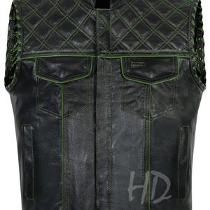 Handmade Leather Denim Biker Vest: Braided Motorcycle Vest