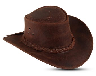 Handgemaakte leren cowboyhoed: uniseks western-outbackstijl