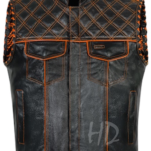 Men’s Leather Diamond Quilted Denim Biker Vest, Handmade Leather Vest, Club Style Riding Vest Street wears Genuine Leather Gift Son