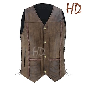 Handmade Leather Biker Vest: Men&#39;s Braided Motorcycle Vest