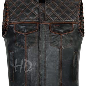 Men’s Leather Diamond Quilted Denim Biker Vest, Handmade Leather Vest, Club Style Riding Vest Street wears Genuine Leather Gift Son
