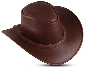 Handmade Genuine Leather Cowboy Hat: Unisex Western Outback Style