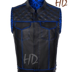 Men’s Leather Diamond Quilted Denim Biker Vest, Handmade Leather Vest, Club Style Riding Vest Street wears Genuine Leather Gift Son