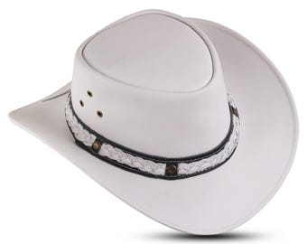 Handgemaakte leren cowboyhoed: unisex outback-hoed in westernstijl