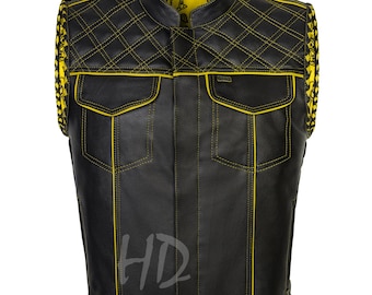 Handmade Leather Biker Vest: Diamond Quilted Motorcycle Vest