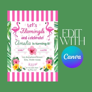 Flamingo Birthday Invitation, Pink Flamingo Flamingle Invite, Let&#39;s Flamingle Invitation Template - Digital Editable