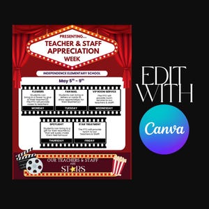 Teacher Appreciation Week Flyer - Hollywood Star Theme Flyer - Digital Editable