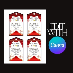 Teacher Appreciation Week Gift Tags - Hollywood Star Theme Gift Tags - Digital Editable