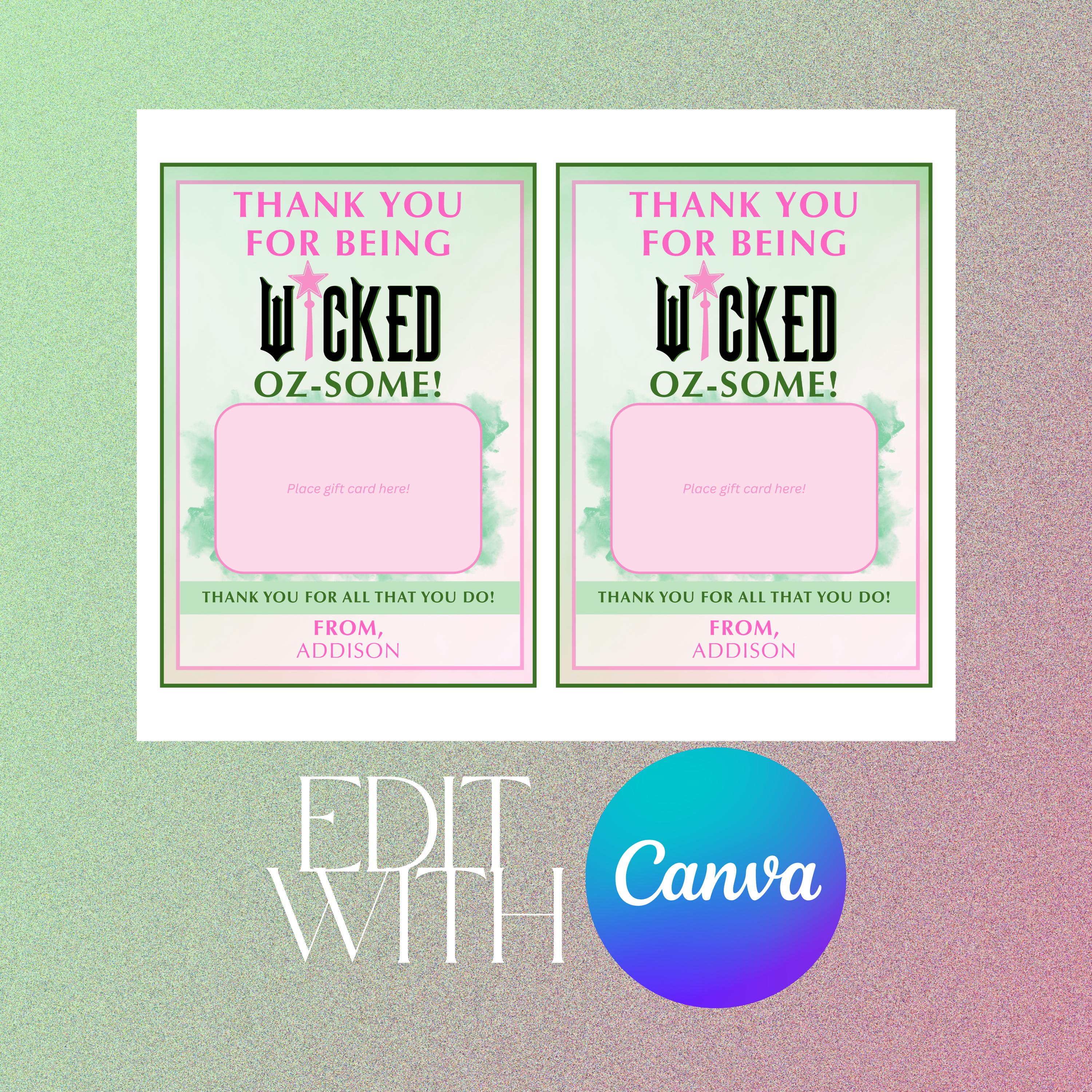 Wicked Theme Gift Card Holder - Teacher Staff Appreciation Week Gift Card Holder - Digital Editable