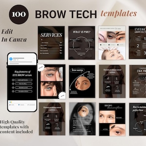 Può includere: Un set di 100 modelli di social media per tecnici delle sopracciglia. I modelli sono progettati in uno stile minimalista con grafica e testo in bianco e nero. I modelli includono informazioni sui servizi per le sopracciglia, la ceretta per le sopracciglia, i cicli di crescita delle sopracciglia e altro ancora.