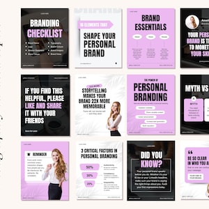 Personal Brand, Branding, Entrepreneur, Social Media manager, Coaching, Influencer, Purple Bold aesthetic social media IG post templates