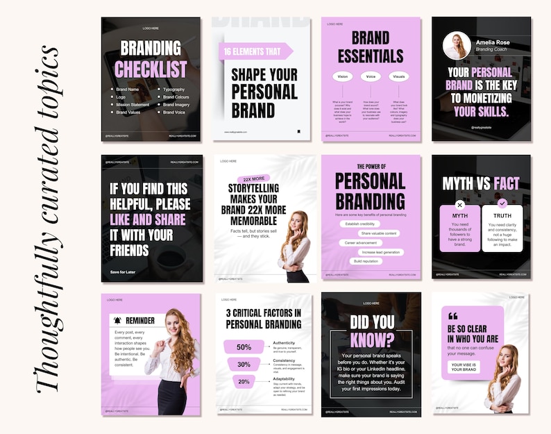 Personal Brand, Branding, Entrepreneur, Social Media manager, Coaching, Influencer, Purple Bold aesthetic social media IG post templates