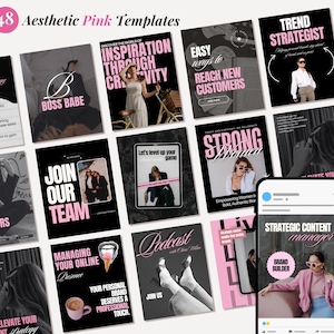 Modern Aesthetic Pink Bold IG Templates, Cool Girl Posts, Personal Brand, Content Creators, Social media manager luxury Instagram templates