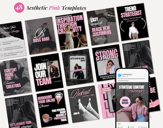 Modern Aesthetic Pink Bold IG Templates, Cool Girl Posts, Personal Brand, Content Creators, Social media manager luxury Instagram templates