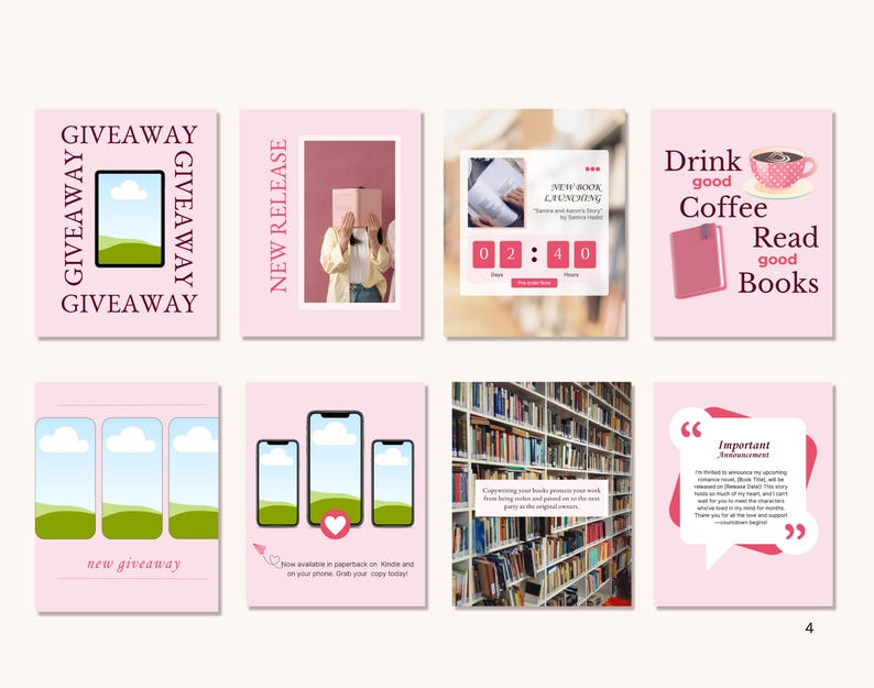 Romance Author Book Launch, Book Promo, Book Release, Writer Instagram, Book marketing, Bookstagram social media post Canva templates