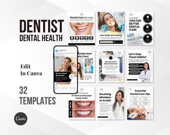 Tandarts, Mondgezondheid, Tanden bleken, Tandheelkunde, Implantaten, Orthodontie, Gebit reinigen, Social Media Post Canva-sjablonen