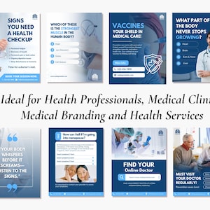 Medical Healthcare Clinics, Health professionals, Hospital Branding, Medical services, Medicine marketing social media Canva templates
