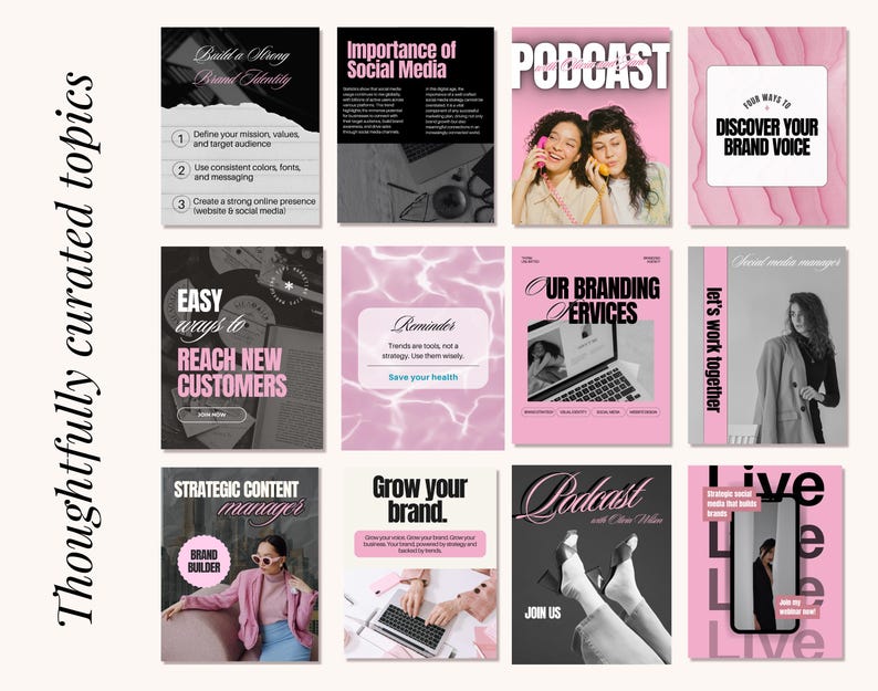 Modern Aesthetic Pink Bold IG Templates, Cool Girl Posts, Personal Brand, Content Creators, Social media manager luxury Instagram templates