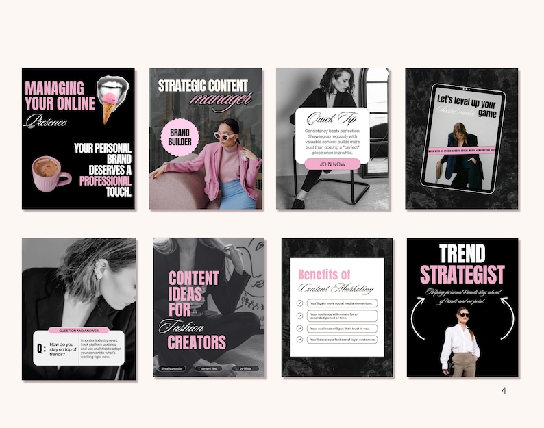 Modern Aesthetic Pink Bold IG Templates, Cool Girl Posts, Personal Brand, Content Creators, Social media manager luxury Instagram templates
