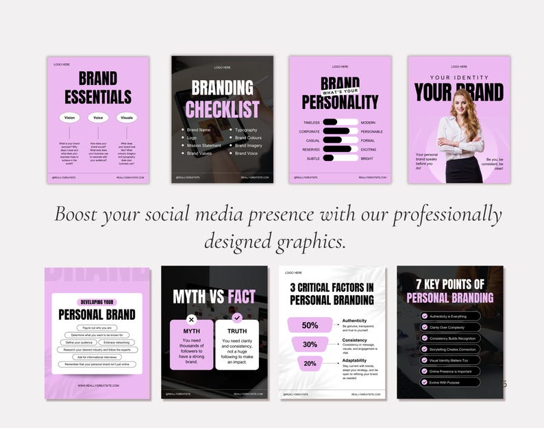 Personal Brand, Branding, Entrepreneur, Social Media manager, Coaching, Influencer, Purple Bold aesthetic social media IG post templates