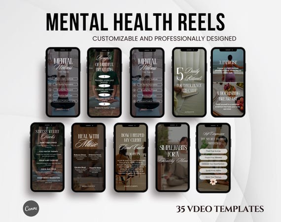 Mental health, Anxiety relief, Stress management, Trauma healing, Wellness coaches phycological therapists Social Media Canva reel templates