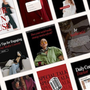 Modern Aesthetic Red Black IG Templates, Luxury Posts, Personal Brand, Content Creators, Social media manager Canva Instagram templates