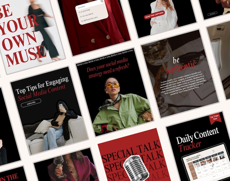 Modern Aesthetic Red Black IG Templates, Luxury Posts, Personal Brand, Content Creators, Social media manager Canva Instagram templates